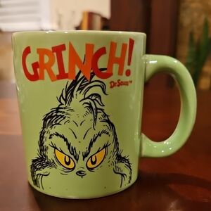 Dr. Seuss Grinch Mug in Green with Red Text